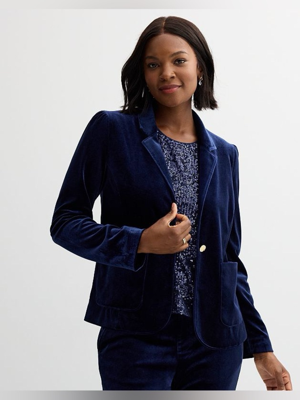 Draper James Velvet Blazer Navy Blue  Womens Jacket Preppy Size Medium New